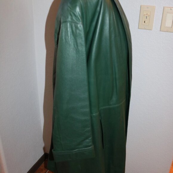 Womens Leather Swing Coat Green XS-S Soft Lambskin Y2K 80s-90s - Picture 4 of 12